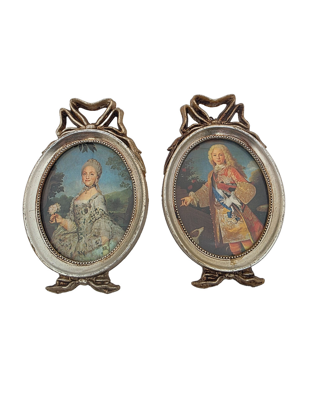 Vintage pair Made in Italy Miniature Ribbon Frames Marie Louise Portrait Prints